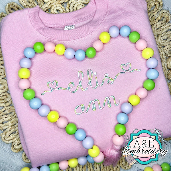 Pink Pastel Hearts Embroidered Name Sweatshirt