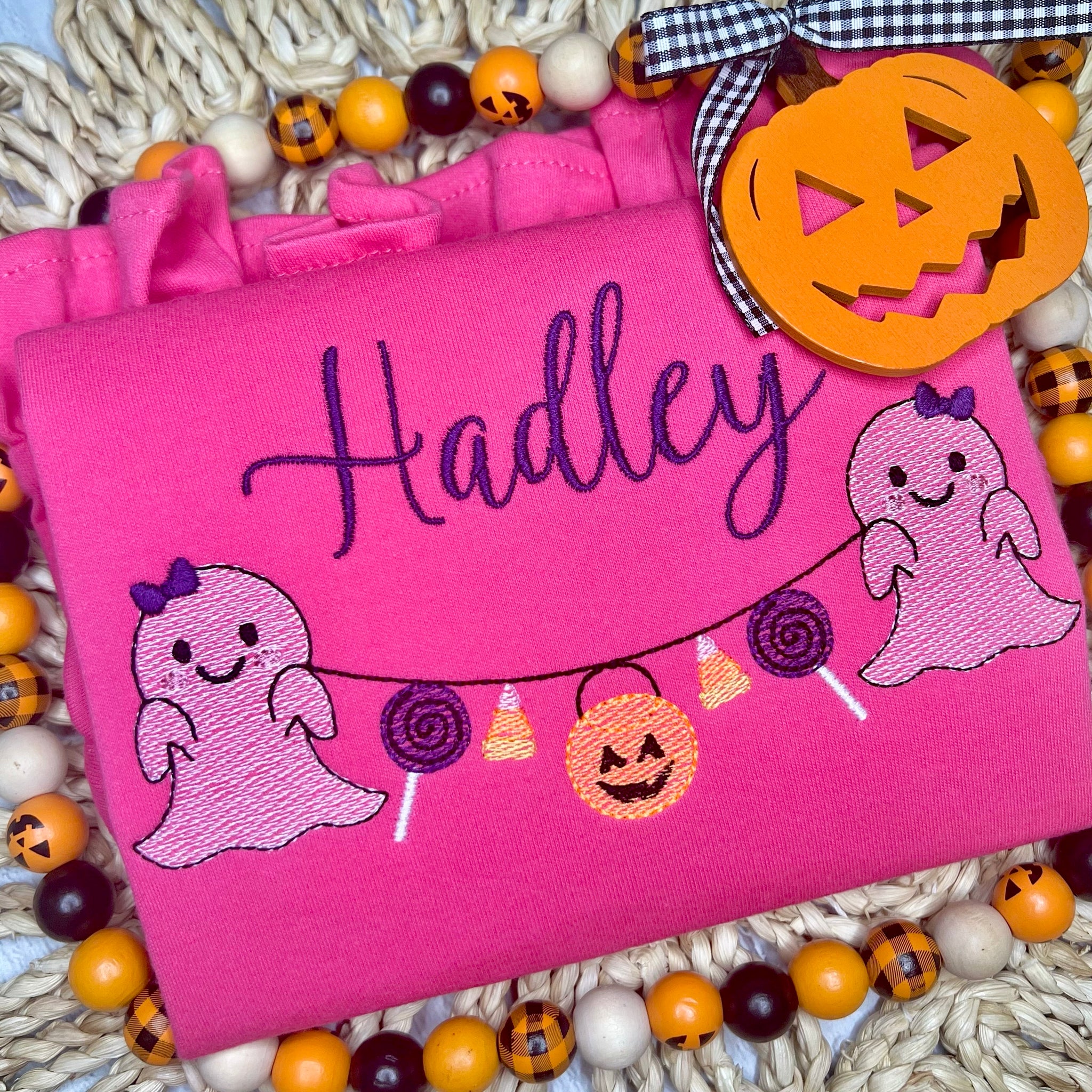 Hot Pink Personalized Ghost Halloween Ruffle Shirt