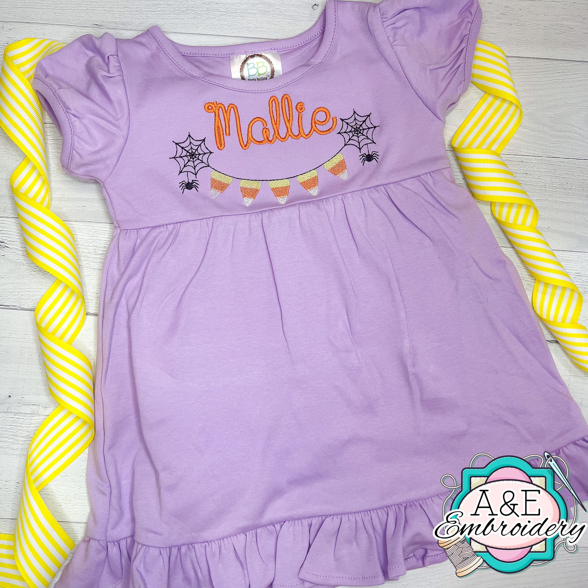 Candy Corn Spider Lavender Ruffle Dress