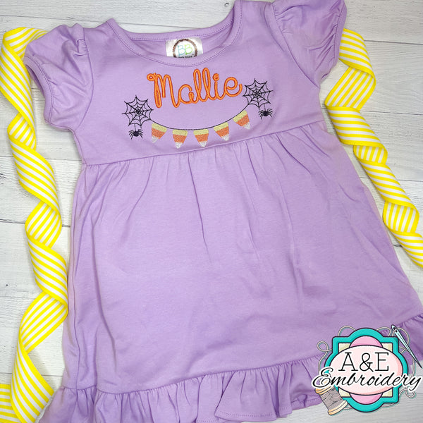 Candy Corn Spider Lavender Ruffle Dress