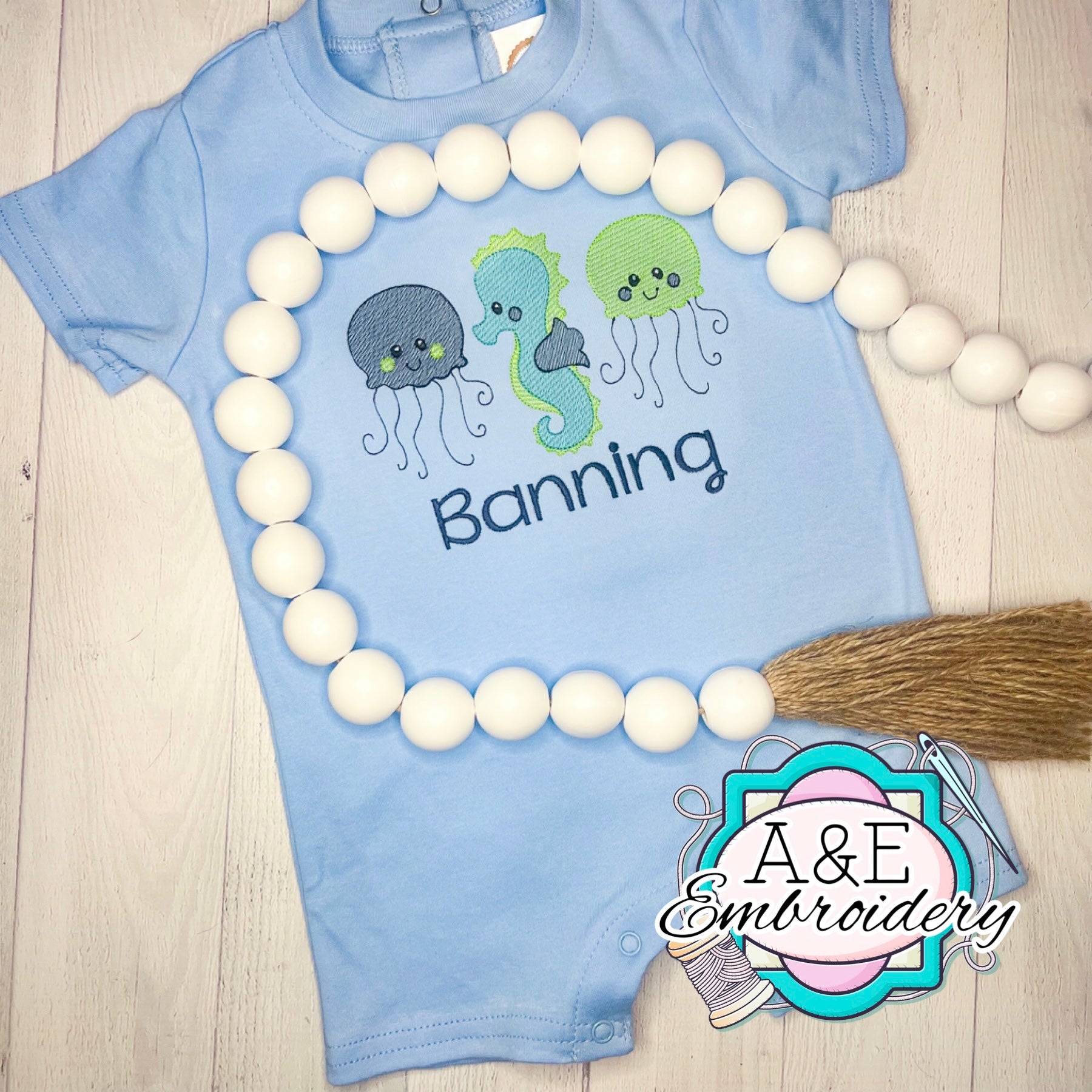 Boy’s Light Blue Jelly Friends Personalized Short Romper