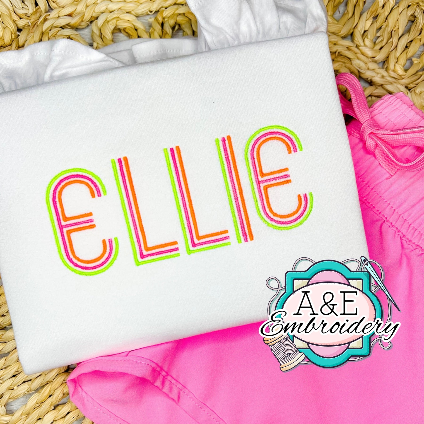 Neon Retro Embroidered Name Ruffle