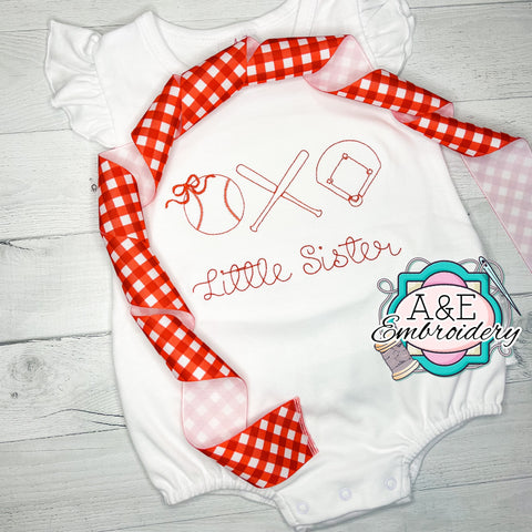 Baseball Embroidered Little Sister Ruffle Bubble