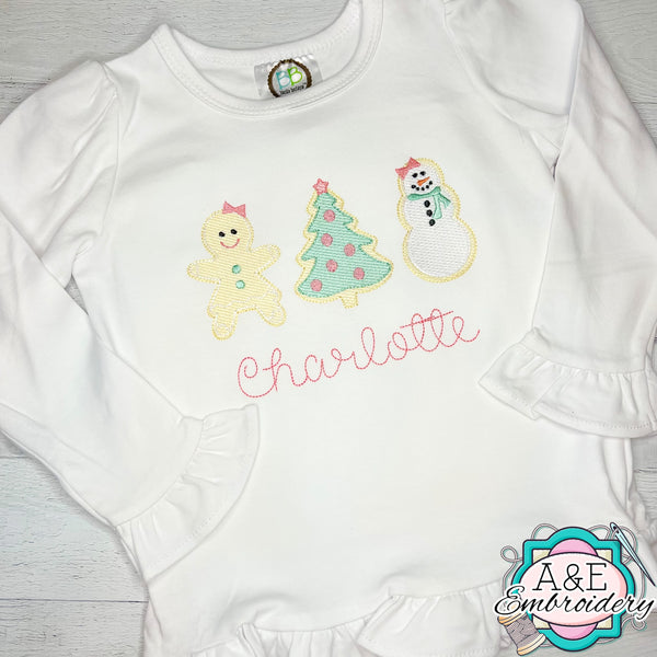 Girl’s Christmas Cookies on Ruffle Shirt