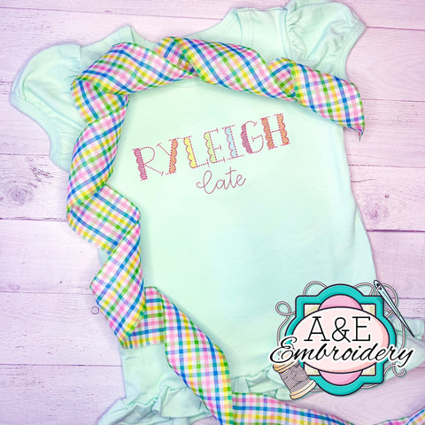 Mint Rainbow Scallop Name Ruffle Shirt