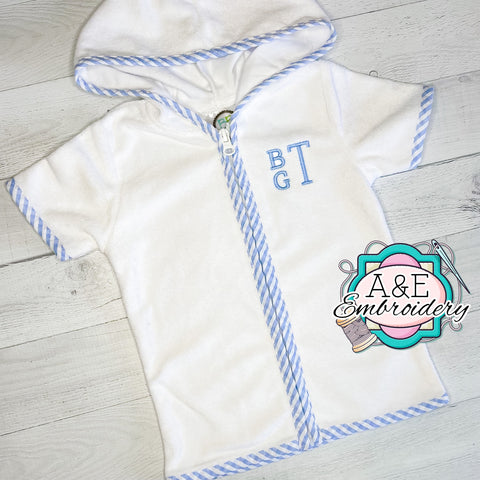 Boy’s Monogrammed Blue Seersucker Trim Swim Cover Up