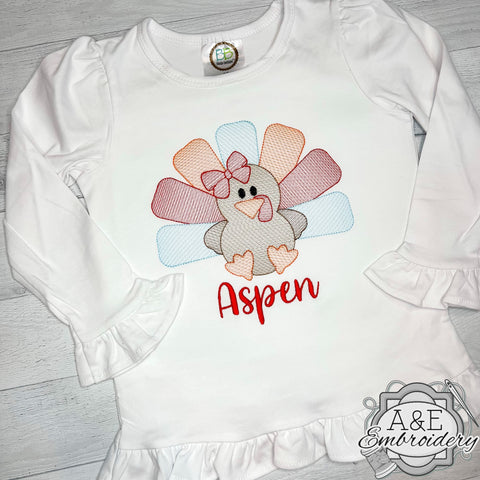 Turkey with Bow LS Ruffle Shirt