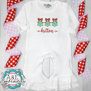 Infant Embroidered Christmas Tree Ruffle Romper