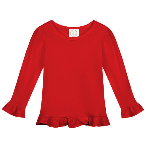 Multicolor Holiday Name on Red Ruffle Shirt