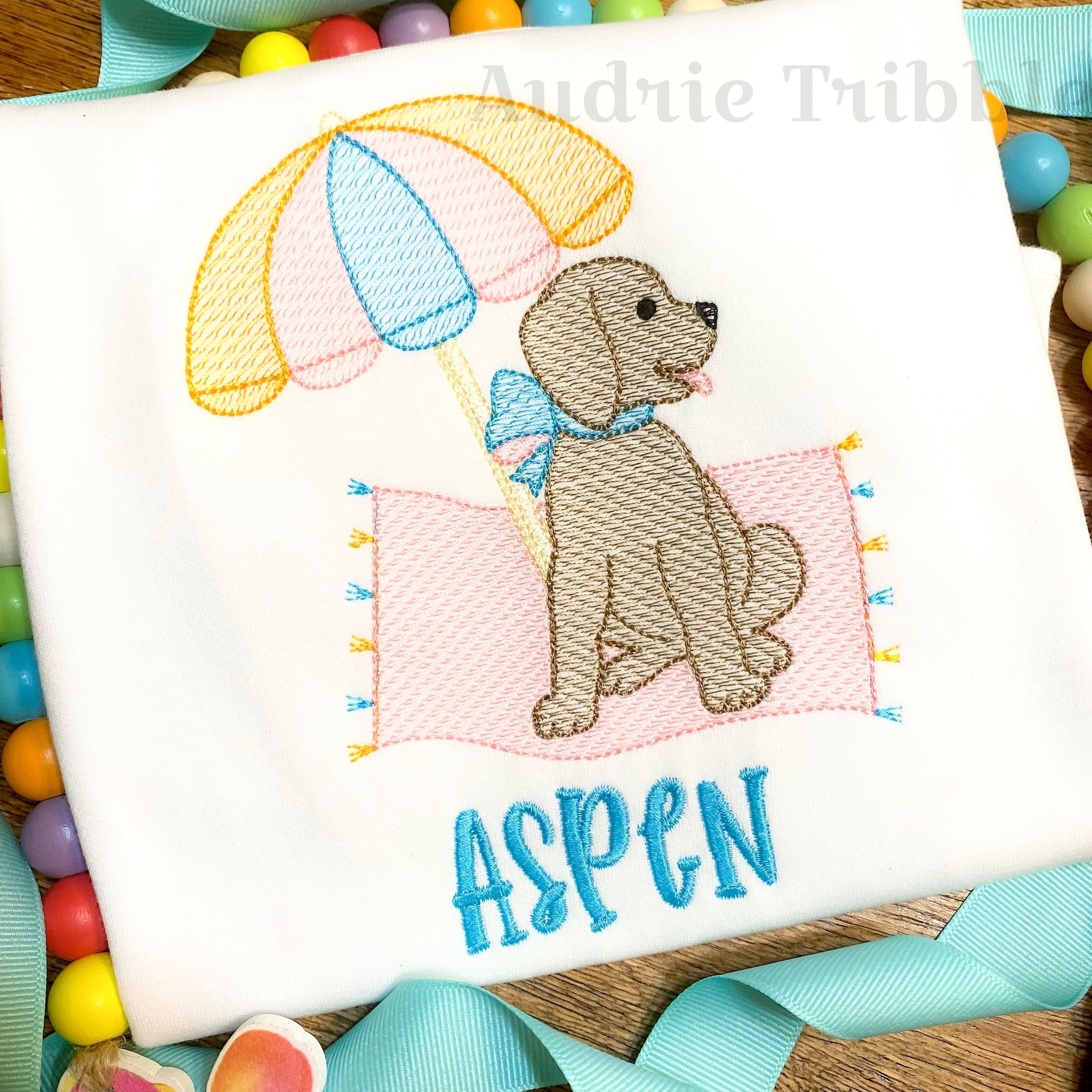 Embroidered Beach Puppy Ruffle Shirt