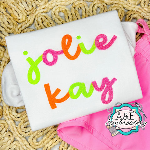 Neon Script Embroidered Name Ruffle