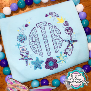 Aqua Mermaid Scales 3 Letter Monogram Shirt