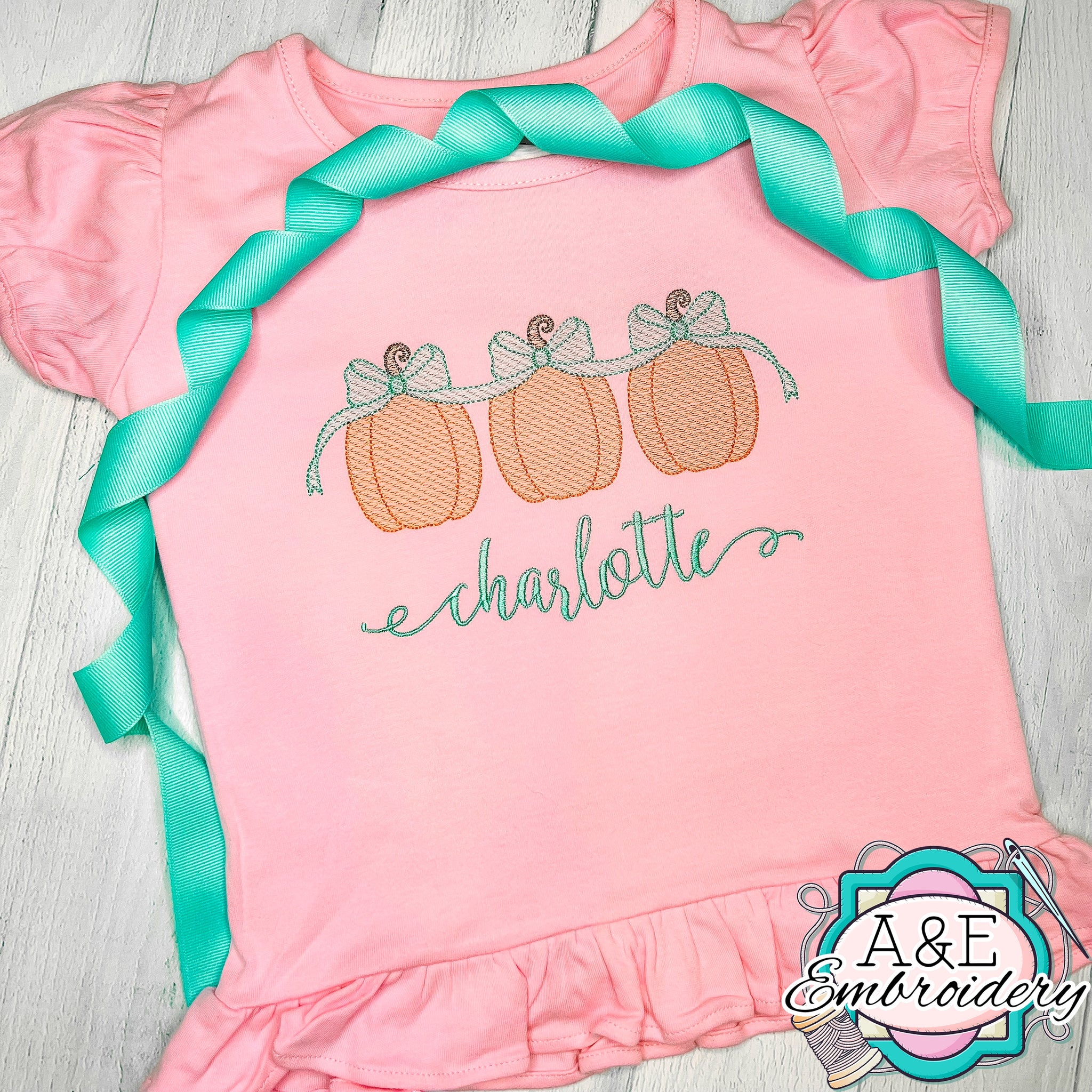 Pink Ruffle Trio Sketch Pumpkins with Bows