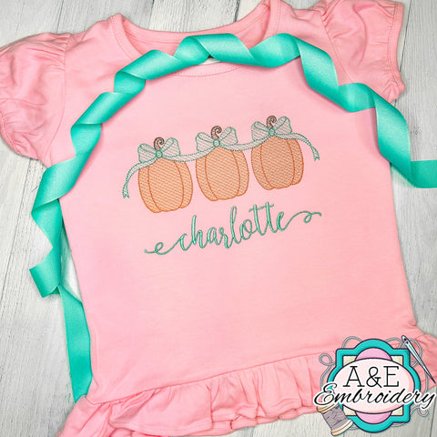 Pink Ruffle Trio Sketch Pumpkins with Bows